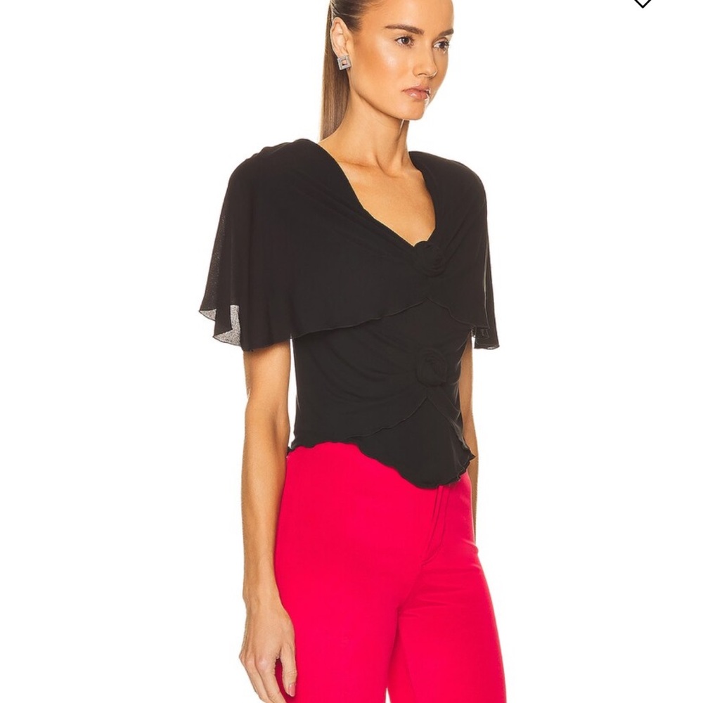 Saint Laurent Black Ruffled Rose Padded Shoulder Top - Picture 5 of 15